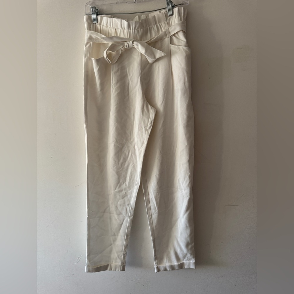 NEW! Zara TRF White Paperbag Tie‎ Belt Straight Leg Pants With Pockets